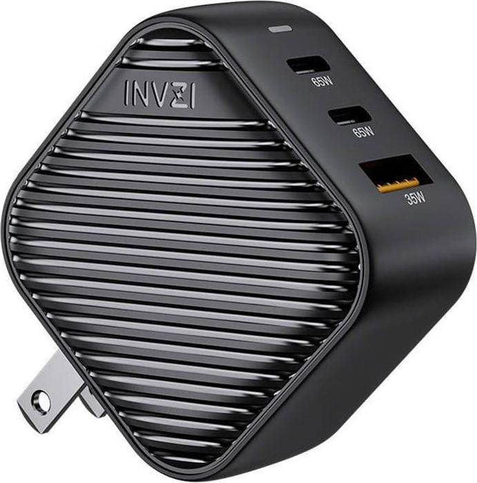 Actual product image Invzi GanHub 2x USB-C + USB wall charger, 65W, EU/UK/AU/US (black) (65 W)