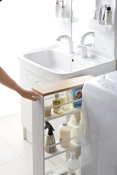 Image du produit Yamazaki Chariot étroit avec plateau en bois TOWER