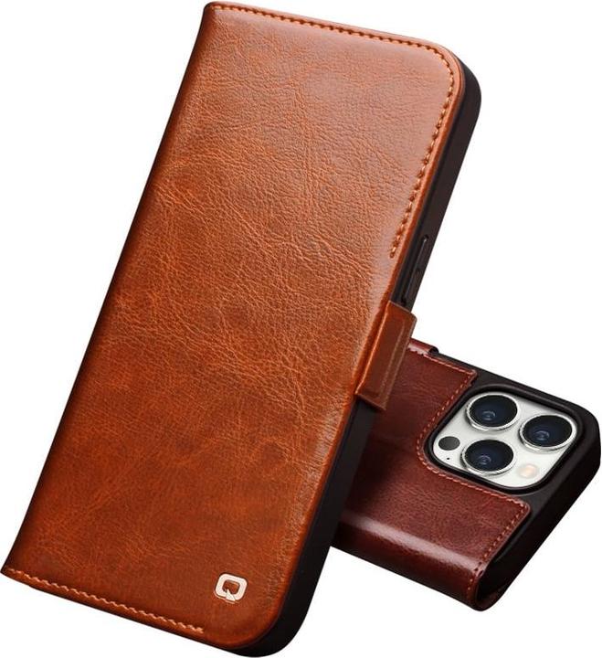 Actual product image QiAlino Flip case with magnetic clasp Light brown (Apple iPhone 14 Pro Max)