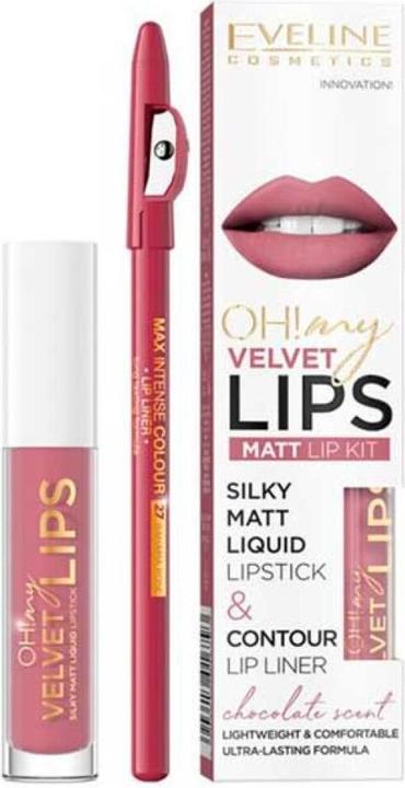 Actual product image Eveline Oh My Lips Liquid Matt Lipstick&Contour Lip Liner Matte And Contour 4.5Ml+1Pc. 13 Brownie (13 Brownie)