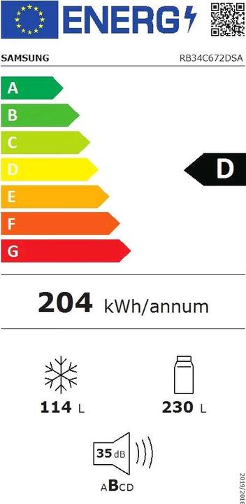 Energy Label Samsung RB34C672DSA No Frost EcoFlex Combined Refrigerator (344 l)