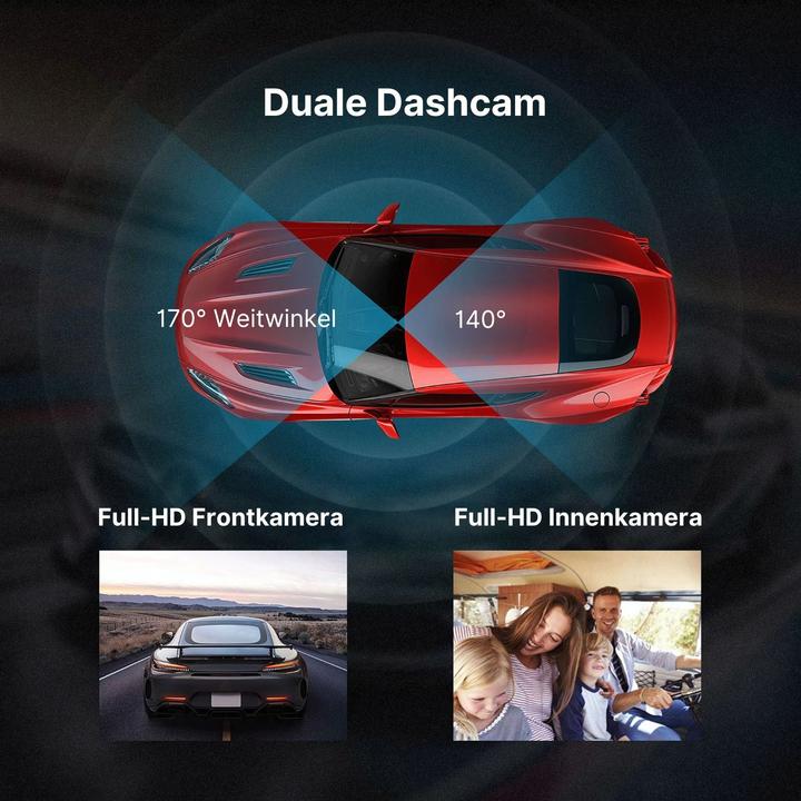 Actual product image Hermex Dual-Dashcam Full-HD Autofront-Kamera Onboard-Kamera Innenraum Auto (Built-in microphone, Night vision, Accelerometer, Full HD)