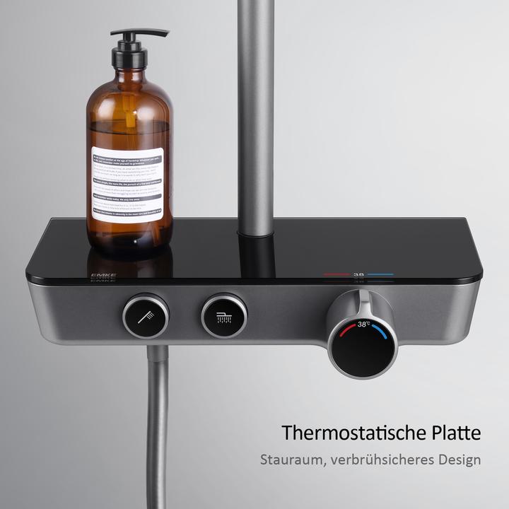 Image du produit Emke Système de Douche avec Thermostat, Ensemble de colonne de Douche, Douche de tête, Métal Noir