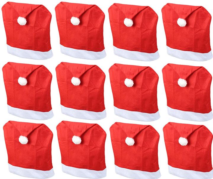 Produktbild Novaliv 12er Set Stuhlhussen Weihnachten I Rot I Nikolausmütze I Stuhlbezug Weihnachten Deko