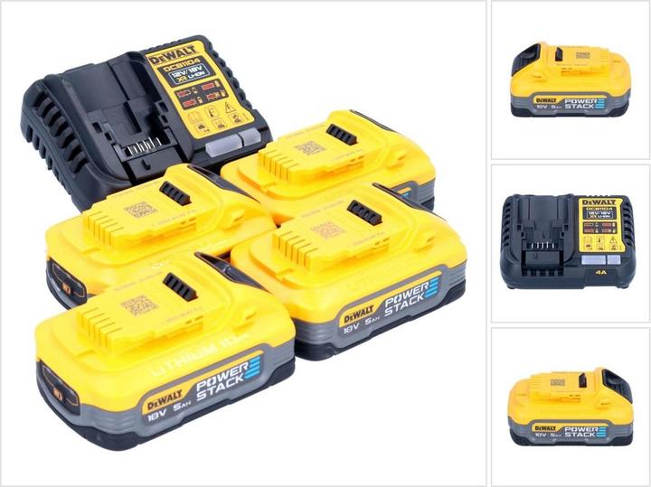 DeWalt DCB 1104 H4 Akku Starter Set 12 V / 18 V 4x Powerstack Akku 5,0 Ah + DCB 1104 Ladegerät (18 V)