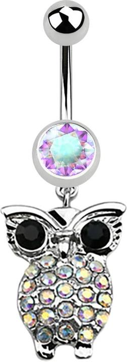 Star Piercing Banane silber mit Anhänger Eule und grossen Augen multicolor (Chirurgenstahl 316L, ohne Messing)