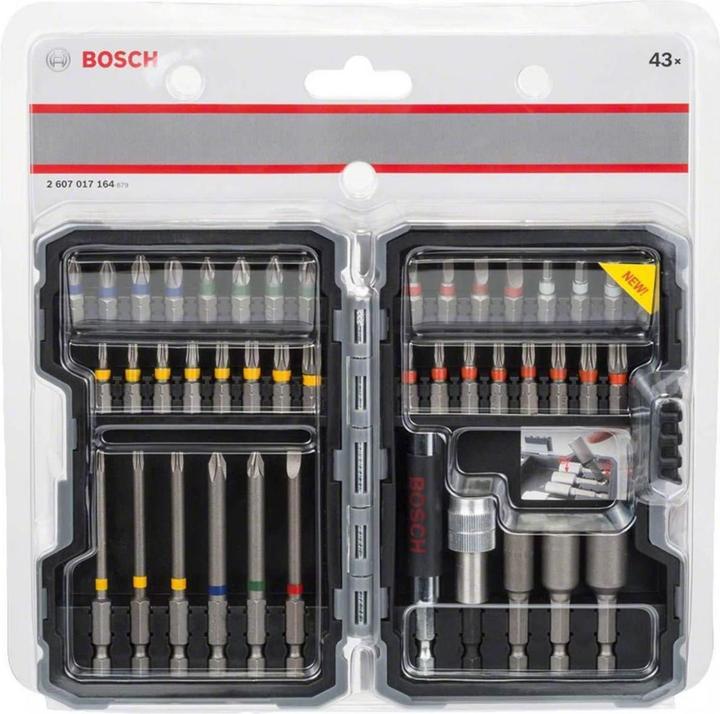 Produktbild Bosch Professional Zubehör Bits-Satz mit Klingenhalter - 43 Stk (Innensechsrund TX M10, Innensechsrund TX M15, Innensechsrund TX M20, Innensechsrund TX M30, Kreuz Phillips PH M1, Kreuz Phillips PH M2, Innensechsrund TX M25, Innensechsrund TX M27, Innensechsrund TX M40, Kreuz Pozidriv PZ M1, Kreuz Pozidriv PZ M2, Kreuz Phillips PH M3, Kreuz Pozidriv PZ M3)
