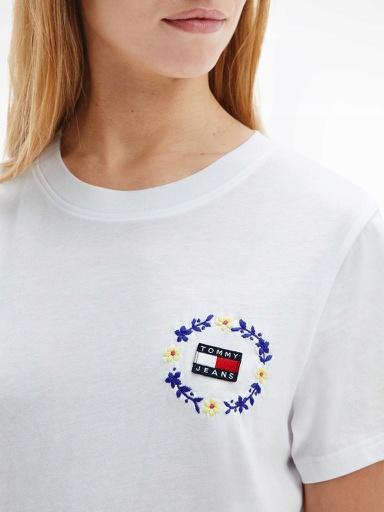 Tommy Hilfiger Tjw Reguläres Damen-T-Shirt mit Blumenabzeichen (S)