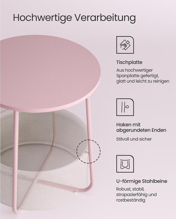 Produktbild Vasagle Beistelltisch Holz rosa 45,0 x 45,0 x 50,0 cm (45 x 45 x 50 cm)