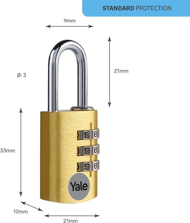 Actual product image Yale YE3CB/20/121/1/GO Padlock 20 mm Gold Combination lock