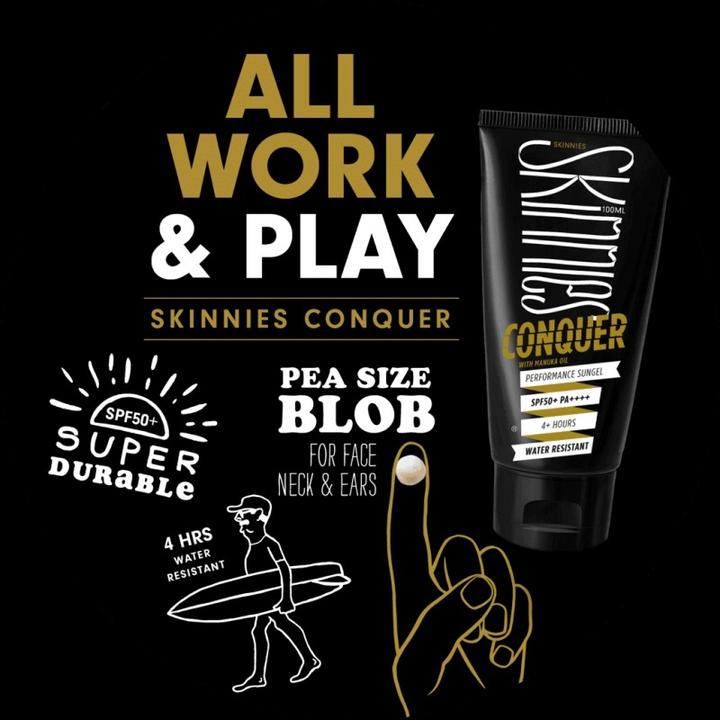 Actual product image Skinnies Conquer (Sun gel, SPF 50+, 100 ml, 113 g)