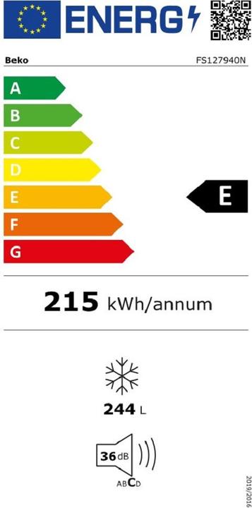 Etichetta energetica Beko FS127940N congelatore indipendente E (Struttura autonoma, 244 l)