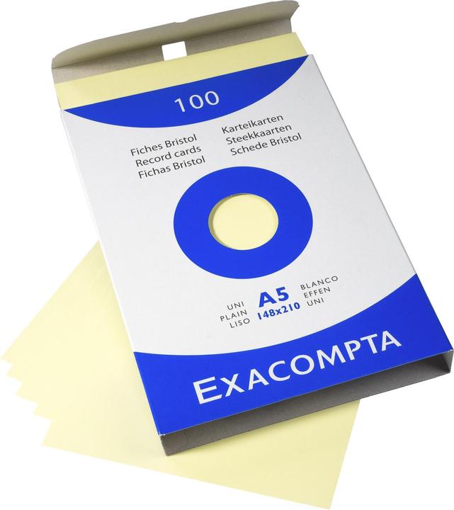 Produktbild Exacompta Karteikarten blanko gelb, 100 (A5, 205 g/m², 100 x)