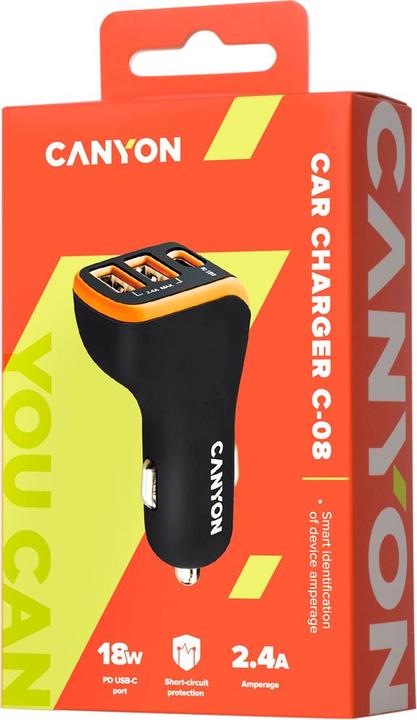 Produktbild Canyon KFZ-Ladegerät 3Port 2xUSB-A,USB-C PD /orange