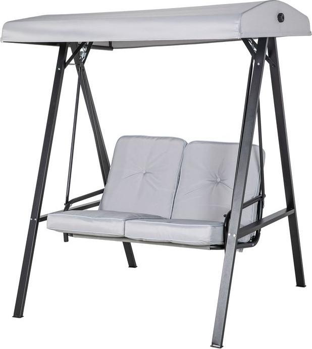 Produktbild Swisshandel24 Hollywoodschaukel 2-Sitzer, verstellbares Dach, Kissen, bis 220 kg, Grau, 145x116x172 cm