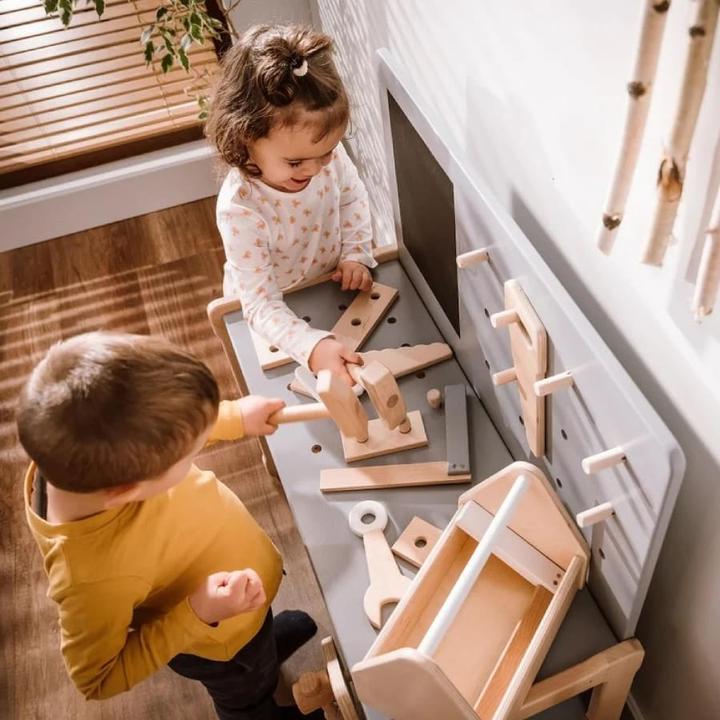 Produktbild Activity Board Werkbank aus Holz, Waldorf-Werkstatt, Rollenspielzeug, Geschenk für Kinder - Natur