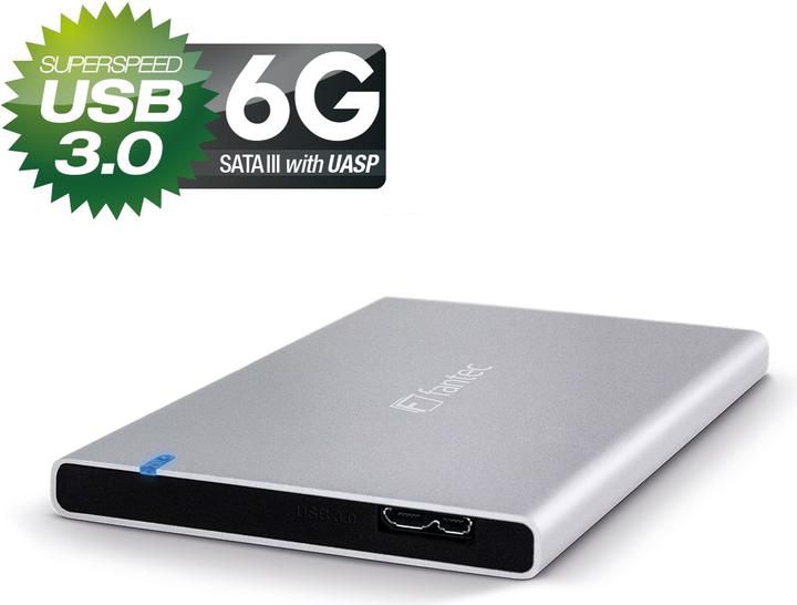 Immagine prodotto Fantec ALU-7MMU3 Contenitore esterno per HDD SATA III da 6,35 cm e 2,5 pollici con altezza di 7 mm USB 3.0 (2.5")