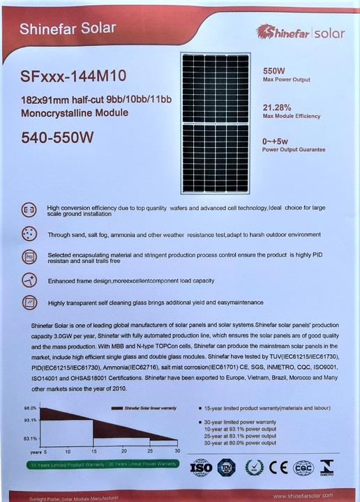 Immagine prodotto Jet-Line Pannello solare Modulo solare 1 pallet 37 pz. Modulo 550 W PV Energia solare fotovoltaica (550 W, 1.26 kg)