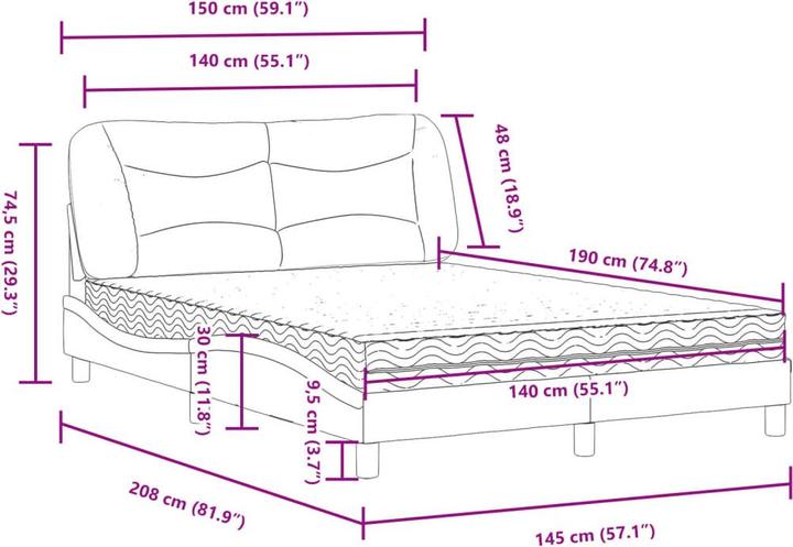 Produktbild VidaXL Bett mit Matratze 140 x 190 cm Stoff (140 x 190 cm)