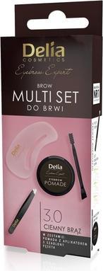 Delia Cosmetics Eyebrow Multi Set Dark Brown - Pince à épiler, gel à sourcils, pochoir, formule longue durée (Gel pour le corps)