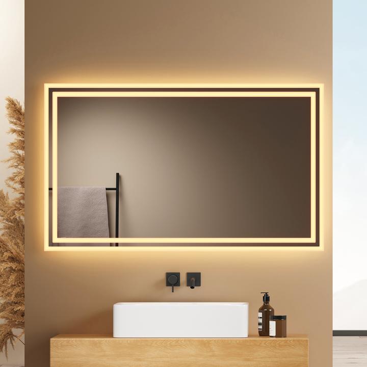 Produktbild Emke Badezimmerspiegel mit Beleuchtung 100*60cm,Beschlagfrei, 3000K/6500K,Tast Schalter (100 x 60 x 35 cm)