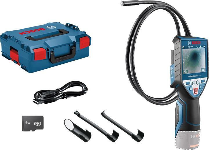 1 x Micro-USB-Kabel, 1 x L-Boxx, 1 x 4 GB Micro-SD-Karte, 1 x L-BOXX-inlay, 1 x Haken, Magnet, Spiegel, 1 x GIC-Kamerakabel Ø 8,5 mm, 120 cm lang