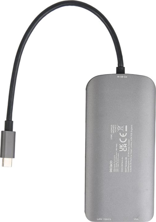 Actual product image Deltaco USB-C docking station 3xUSB/SD/microSD/RJ45/HDMI si (USB-C, 9 Ports)