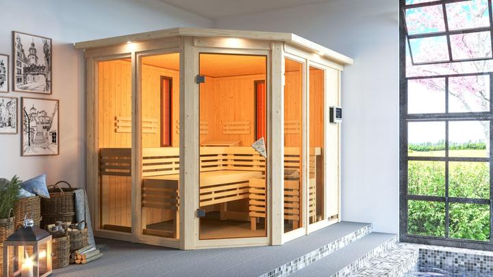 Produktbild Karibu Infrarotkabine Ava Eckeinstieg, Kranz (9 KW externe Steuerung)