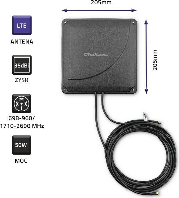 Image du produit Qoltec Antena 4G LTE DUAL MIMO booster | 35 dBi | 50W | 2x SMA męski (4G)