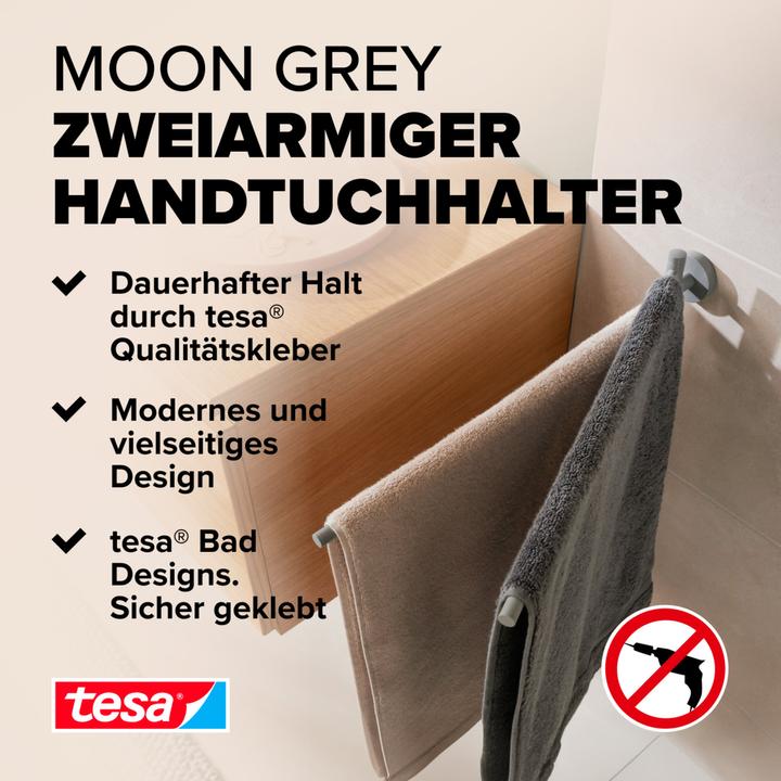 Image du produit tesa MOON GREY Porte-serviettes à deux bras avec solution adhésive sans perçage