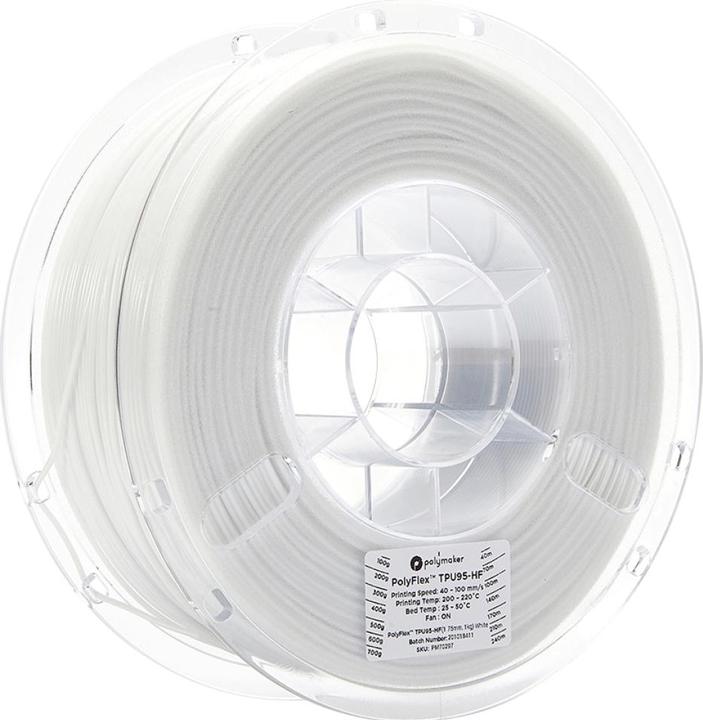 Image du produit Polymaker PolyFlex TPU-95A High Speed White 1.75mm 1kg (TPU, 1.75 mm, 1000 g, Blanc)