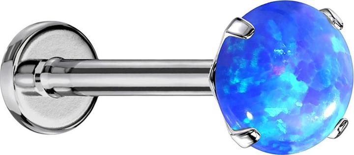 Star Piercing Micro Threadless Labret silber Opal blau gefasst (ohne Messing, Titan G23)