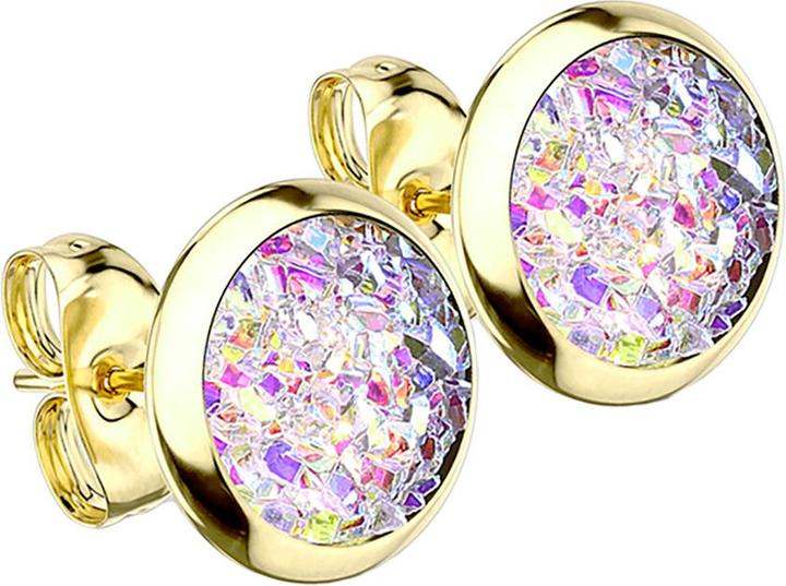 Image du produit Star Piercing Clous d'oreille plaqués or avec pierre Druse multicolore (sans laiton, Acier chirurgical 316L)