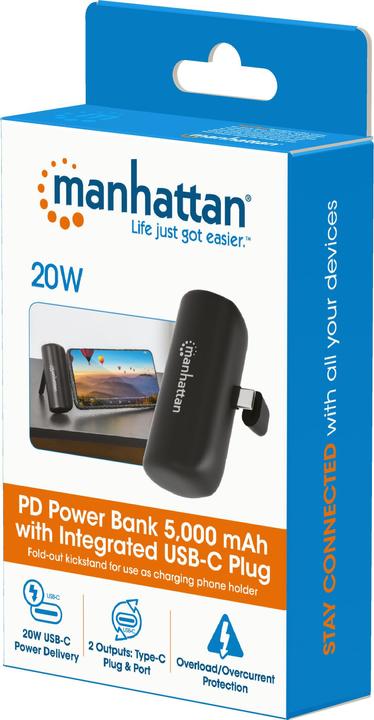Produktbild Manhattan PD Powerbank 5000mAh Typ-C St. 20W schwarz (5000 mAh, 20 W, 20 Wh)