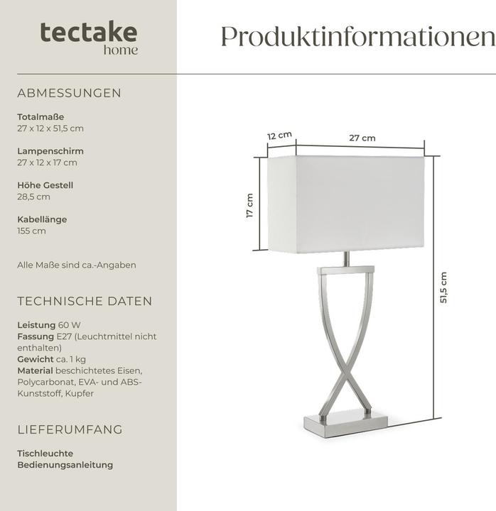 Actual product image tectake Table lamp Avina, modern design, 60W (E27)