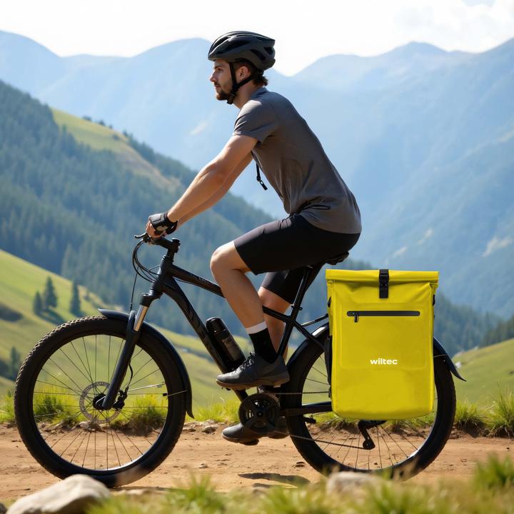 Produktbild Wiltec Gepäckträgertasche gelb 25l Fahrradtasche Rucksack Gepäcktasche (25 l, Gepäckträgertasche)