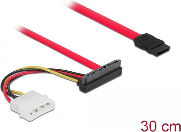 Actual product image Delock Cable SATA 6 Gb/s 7 pin female + Molex 4 pin power male > SATA 22 pin female top angled 50 cm