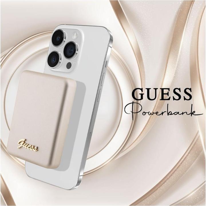 Produktbild Guess Powerbank indukcyjny 15W GUPBM5ALGSGD 5000mAh złoty/gold MagSafe Metal Script Logo (5000 mAh, 15 W)