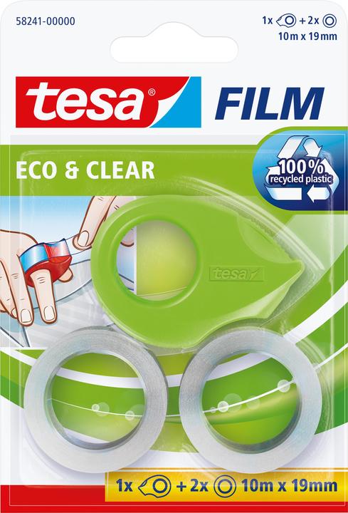 tesa 2x tesafilm ECO & CLEAR mit Mini Abroller, lösungsmittelfrei und alterungsbeständig