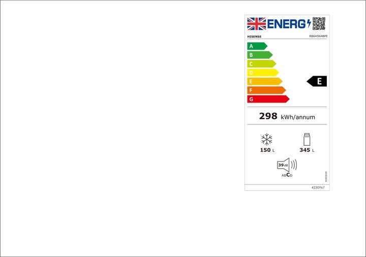 Label énergétique Hisense RB645N4BFE Freezer Fridge Free Installation 495 L E Black (495 l)