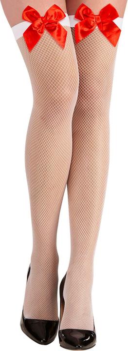 Produktbild Widmann WEIssE HALTERLOSE NETZSTRÜMPFE MIT ROTER SCHLEIFE, One Size Fits Most Adult