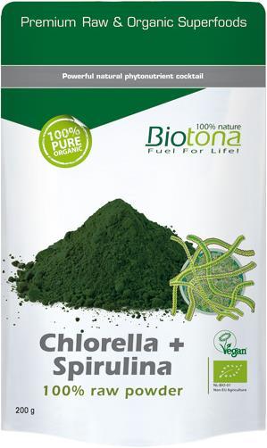 Produktbild Biotona Chlorella + Spirulina 100% Raw Powder (200g Beutel) (Natur, 1 Stk., 200 g)