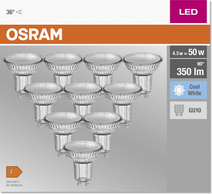 Actual product image Osram Base PAR16 (GU10, 4.30 W, 350 lm, 10 x, F)