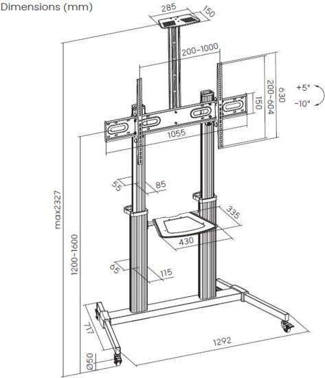 Actual product image equip TV trolley 60"-100"/1TFT 100kg with height adjustment gr (100", 100 kg)