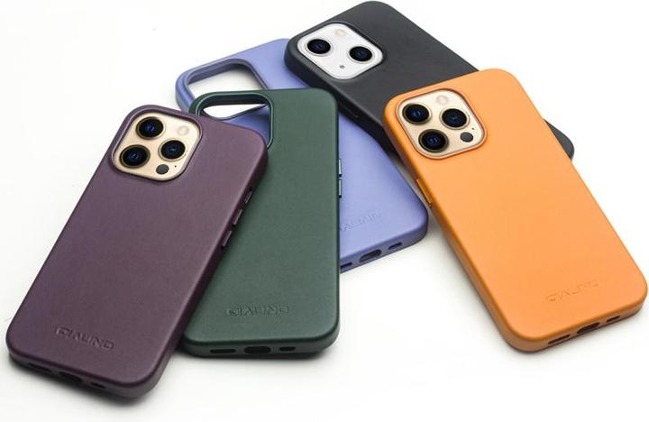 Actual product image QiAlino Coque cuir véritable (compatible MagSafe) Orange (Apple iPhone 14 Plus)