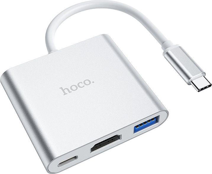 Produktbild Hoco Adapteris HB14 Type-C to USB-A+HDMI+Type-C sidabrinis (USB-C, 3 Ports)