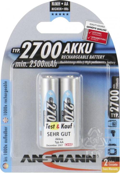 Ansmann 1x2 Batteria 2700 Mignon AA 2500 mAh (1 pz., AA, 2700 mAh)