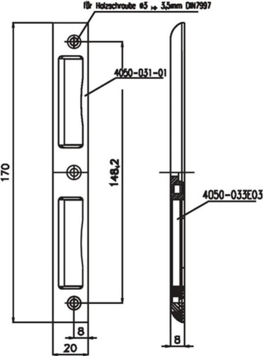 Actual product image SSF Angled striking plate Aluminium silver Angle Width 20 mm round Depth 8 mm DIN left / right (Door handle)