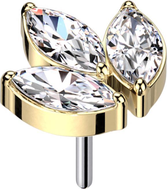 Star Piercing Threadless vergoldet drei Ovalen Kristalle silber (Titan G23, ohne Messing)