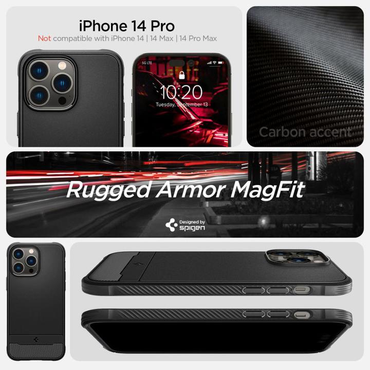 Actual product image Spigen Rugged Armor Mag Magsafe Iphone 14 Pro Matte Black (Apple iPhone 14 Pro)